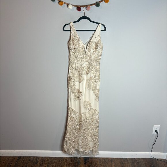 Soieblu cream and gold floral applique formal dress - Picture 1 of 5